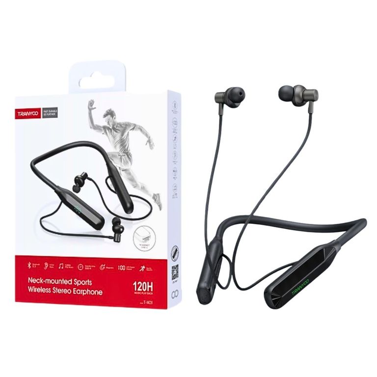 Audífonos Bluetooth Deportivos T-M28 con Pantalla LED, Tarjeta TF, Batería 120 h y Micrófono