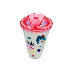 GENERICO - Tomatodo Acrílico con Tapa - Frase - Rosado