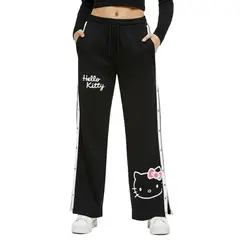 HELLO KITTY - Pantalon Mujer Palazo French Terry Negro