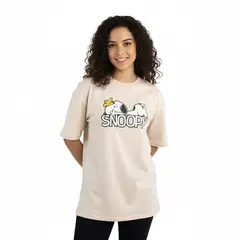 SNOOPY - Polo Mujer Manga Corta Oversize Algodón Beige