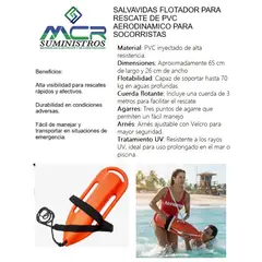 GENERICO - SALVAVIDAS FLOTADOR TORPEDO PARA RESCATE DE PVC AERODINAMICO PARA SOCORRISTAS