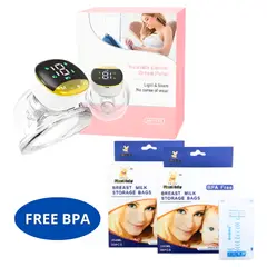 GENERICO - Extractor de Leche Portatil Manos Libres Dorado + 2 Bolsas Esteril para Leche