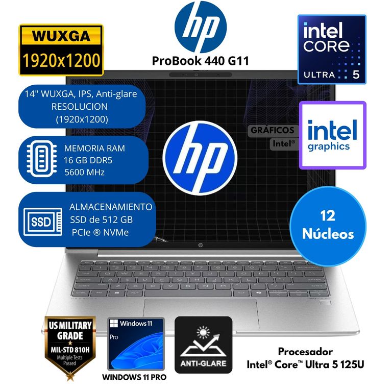 Laptop ProBook Intel Core Ultra 5 (440 G11) RAM 16 GB SSD 512 GB 14"WUXGA Windows 11 PRO