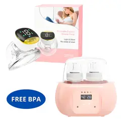 GENERICO - Extractor de Leche Portatil Manos Libres Dorado + Calentador de Biberones Rosado