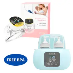 GENERICO - Extractor de Leche Portatil Manos Libres Dorado + Calentador de Biberones Celeste