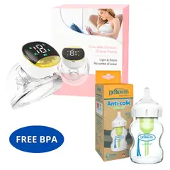 GENERICO - Extractor de Leche Portatil Manos Libres Dorado + Biberon de Vidrio Anti Colicos 5oz
