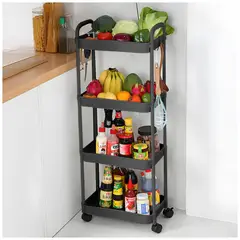 KELLER - Carrito Organizador 4 Niveles con Ruedas y Colgadores para Cocina Negro C78