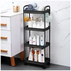 KELLER - Carrito Organizador 4 Niveles con Ruedas y Colgadores para Baño Negro C78