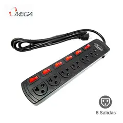 OMEGA - SUPRESOR DE PICOS 6 TOMAS INDEPENDIENTE PROTECCIÓN CONTRA SOBRETENSIONES 1.8MT 492626BK