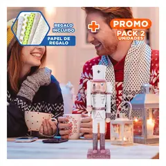 GENERICO - Pack2 Cascanuez para Navidad Rosa y Blanco Y+Papel de Regalo