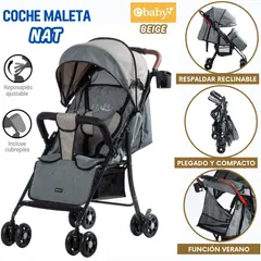 EBABY - Coche de Paseo NAT Maleta con Cubre Pies Plegable Beige