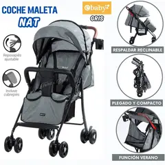 EBABY - Coche de Paseo NAT Maleta con Cubre Pies Plegable Gris