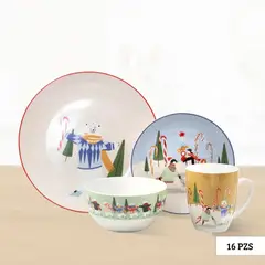 ICHIMATSU - Juego de Vajilla Oso Bastones Navideños 16 Piezas