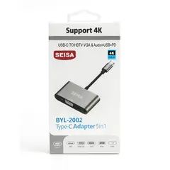 SEISA - Adaptador Convertidor Usb tipo C a Hdmi Vga Auxiliar USB 3.0 y Aux