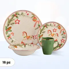 CORONA - Juego de Vajilla Dulce Navidad 16 Piezas