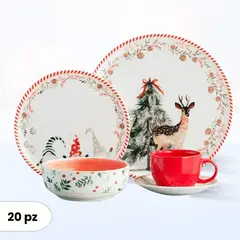CORONA - Juego de Vajilla Navideña Ilusion Vl 20 Piezas