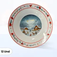 ICHIMATSU - Plato Hondo Navideño Casa Nieve 9 Pulgadas 12 Unidade