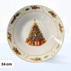 ICHIMATSU - Plato Hondo Navideño Árbol con Regalos 9 Pulgadas 12 Unidade