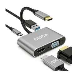 SEISA - Convertidor Multifuncional Usb tipo C a Hdmi Vga Auxiliar USB 3.0 y Aux