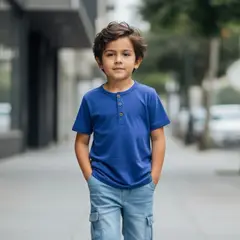 LE PETIT COMPANY - Polo Niño Azul Botones 100% Algodón