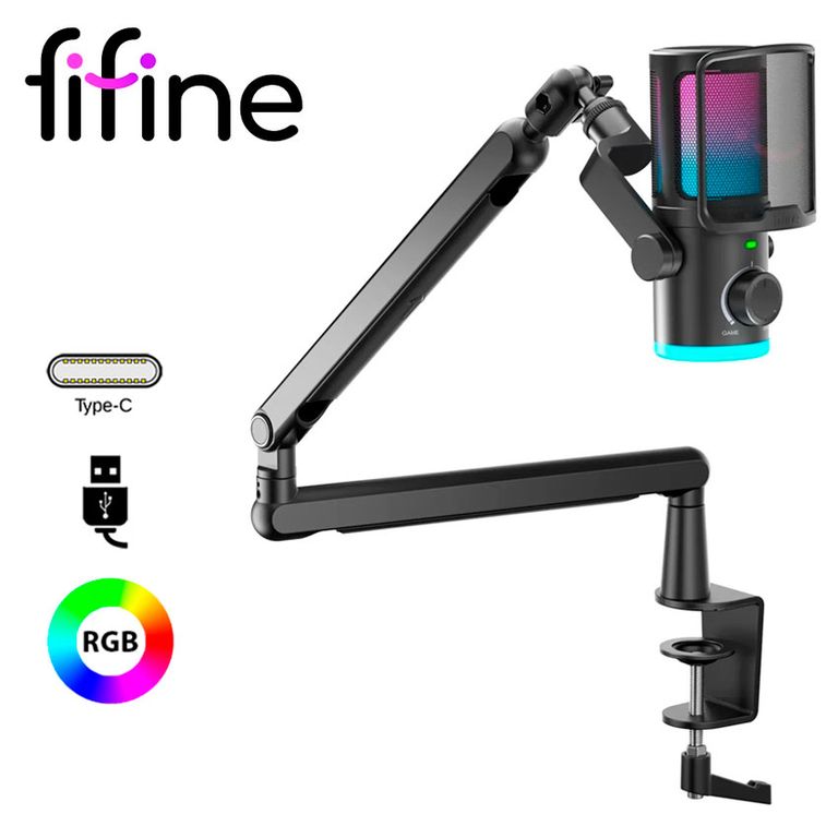 Micrófono TAM6 Black con Brazo Condensador USB RGB