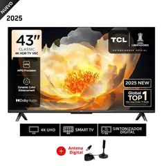 TCL - Televisor Smart TV 43 LED 4K UHD Negro 43V6C + ANTENA