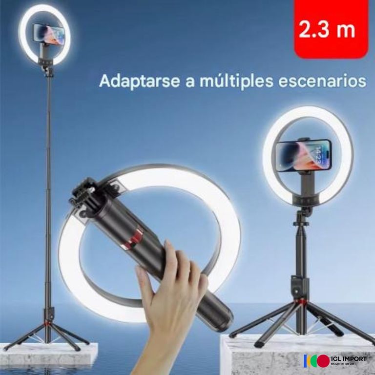 ARO DE LUZ RECARGABLE DE 26cm EN TRIPODE TELESCOPICO DE ALUMINIO DE 230cm