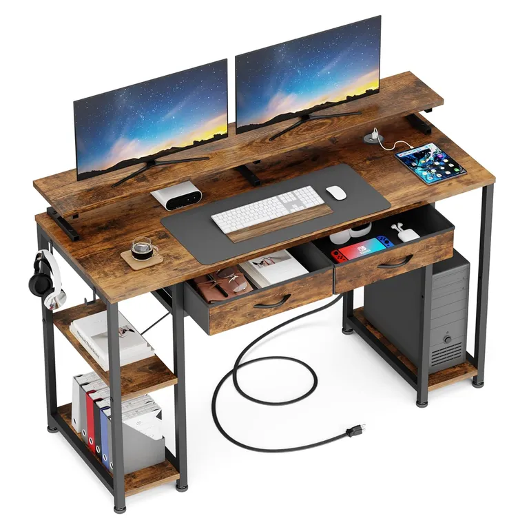 Escritorio Con Repisa Cajones Puerto USB Ganchos 120x50x86 c