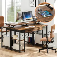 VIDITA - Escritorio Con Repisa Cajones Puerto USB Ganchos 120x50x86 cm