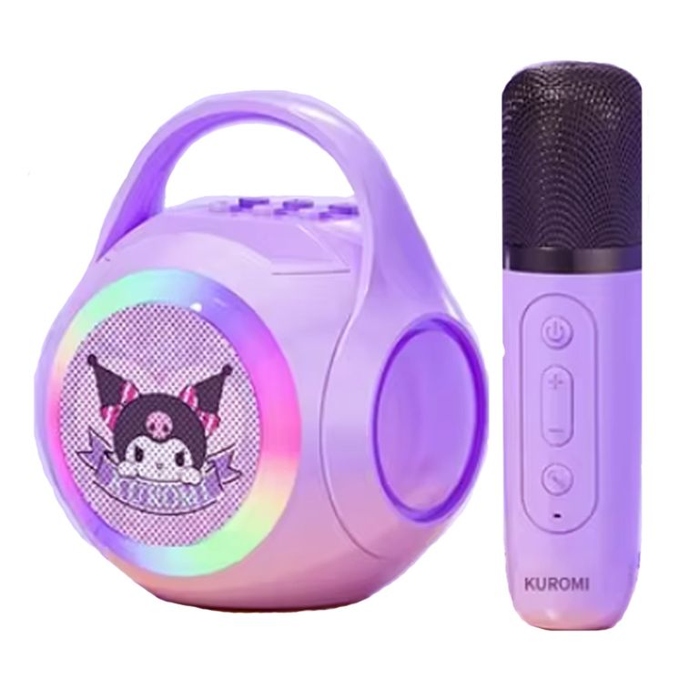 KUROMI 3 IN 1 LED charging BT karaoke speaker y 1 microphones-Morado