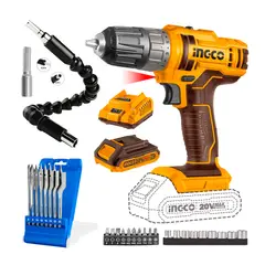 INGCO - Taladro Atornillador 20v + Juego De Brocas Planas + Full-set