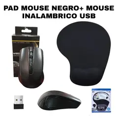 GENERICO - PAD MOUSE NEGRO+ MOUSE INALAMBRICO USB