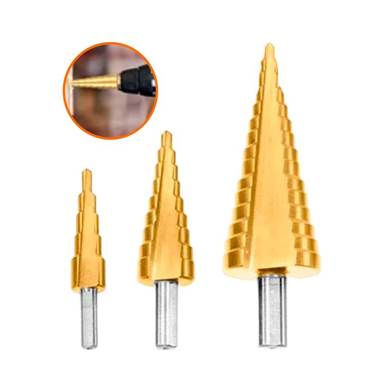 Broca Escalonada Set 3pcs 4-124-204-32mm 6-8mm Wadfow