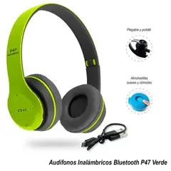 GENERICO - Audífonos Inalámbricos P47 Deportivo Radio MicroSD - VERDE