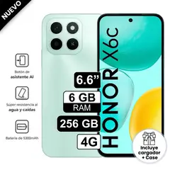 HONOR - Celular X6C 256GB 6GB RAM cámara principal 50MP + 5MP frontal 6,6 Pulg CYAN