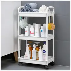 KELLER - Carrito Organizador 3 Niveles con Ruedas y Colgadores para Baño Blanco C76