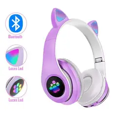 IMPORTADO MC - AUDÍFONO BLUETOOTH GATO CON LUZ LED MORADO
