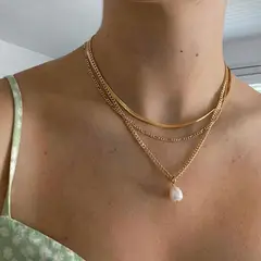 GENERICO - Set de 3 collares en capas con dije de perla natural - Naif Jewelry Peru