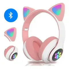 IMPORTADO MC - AUDÍFONO BLUETOOTH GATO CON LUZ LED -ROSADO