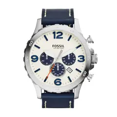 FOSSIL - Reloj Nate JR1480 Azul De Cuero Piel Para Hombre