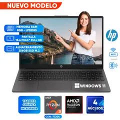 HP - Laptop 255 G10, Ryzen 3 7320U, 8GB LPDDR5, 256GB SSD, 15.6 PULG LCD