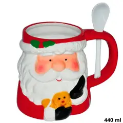 ICHIMATSU - Taza Navideña de Loza diseño Papa Noel con cuchara 440 ml-Ichimatsu