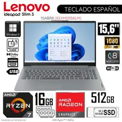 LENOVO - Laptop Ideapad Slim 3 AMD Ryzen 7 5825U 16GB RAM 512GB SSD 15.6" FHD - 82XM00S6LM