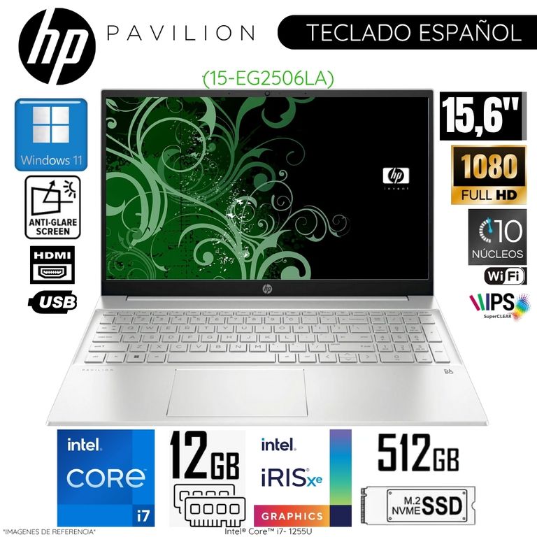 Laptop Pavilion 15-EG2506LA Intel Core i7-1255U 12GB RAM 512GB SSD 15.6" FHD Plateado