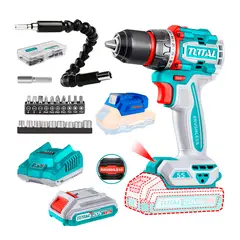 TOTAL - Taladro Atornillador Brushless 20v Cargador Usb Tipo C+acce