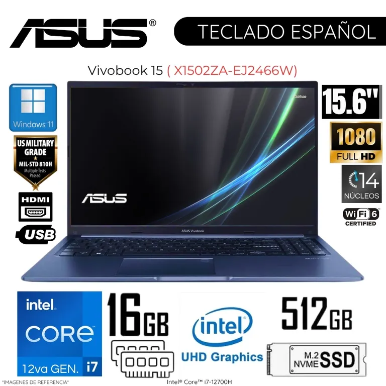 Laptop VivaBook 15 X1502ZA-EJ2466W Intel Core i7-12700H 16GB RAM 512GB SSD 15.6" FHD Windows 11