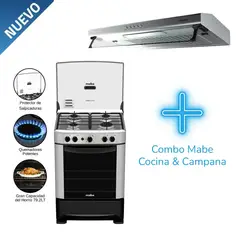 MABE - Combo Cocina a Gas 4 Quemadores CMP6014AG0 y Campana CMU6020PI0 de 60cm