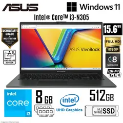 ASUS - Laptop Vivobook Go E1504GA-NJ103 Intel Core i3-N305 8GB RAM 512GB SDD 15.6" FHD Mixed Black