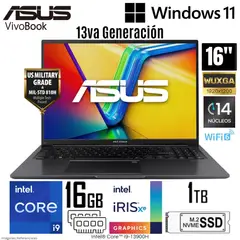 ASUS - Laptop Vivobook 16 X1605VA-MB165W Intel Core i9-13900H 16GB RAM 1TB SSD 16" WUXGA Indie Black