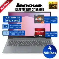 LENOVO - Laptop IdeaPad Slim 3 15AMN8 15.6" FHD TN, AMD Ryzen 5-7520U ,Ram 16GB, SSD 512GB, Free Dos